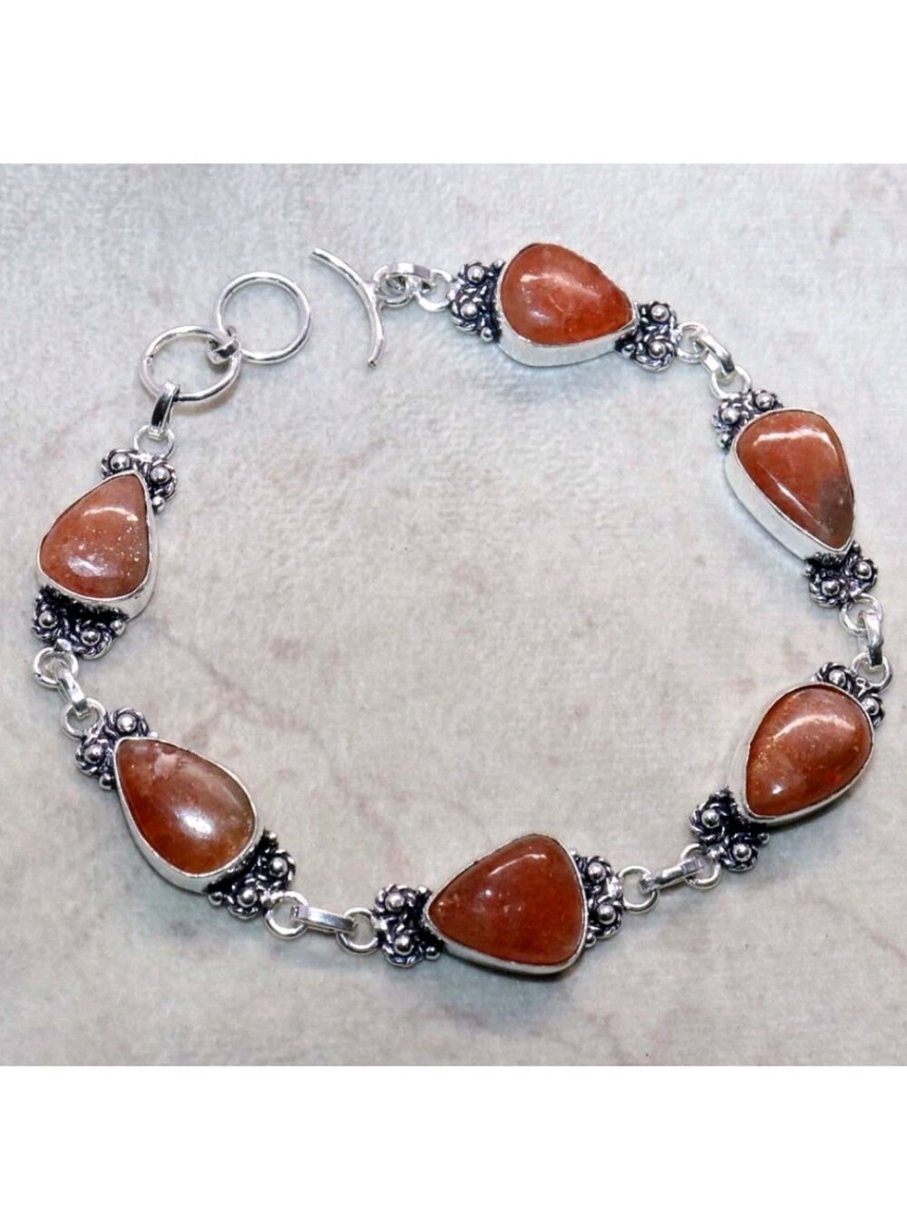 Sunstone Gemstone Jewelry 925 Sterling Silver Handmade Toggle Bracelet